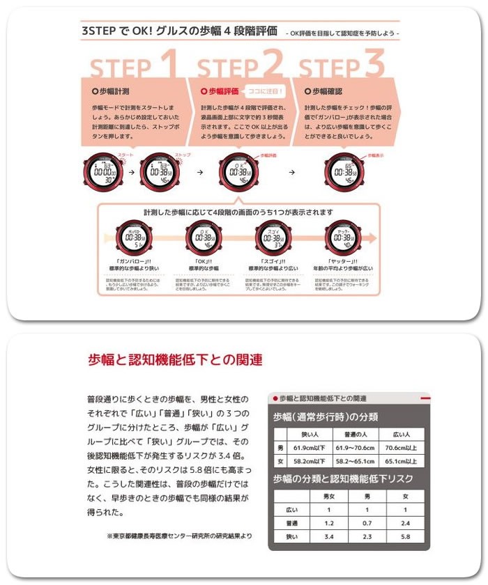 グルス 腕時計 認知症予防 歩幅計測 ウォーキングウォッチ GRS001-02