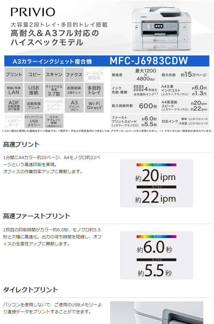 できるよう ブラザー プリンター Mfc J69cdw Pcあきんど 通販 Paypayモール A3フル対応 インクジェット複合