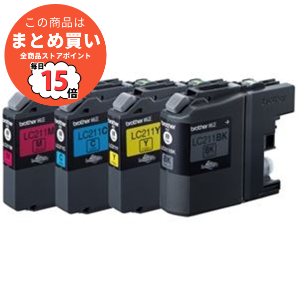 （まとめ） ブラザー BROTHER インクカートリッジ お徳用 4色 LC211 4PK 1箱（4個：各色1個） 〔×3セット〕 :ds 1577608:PCメイト