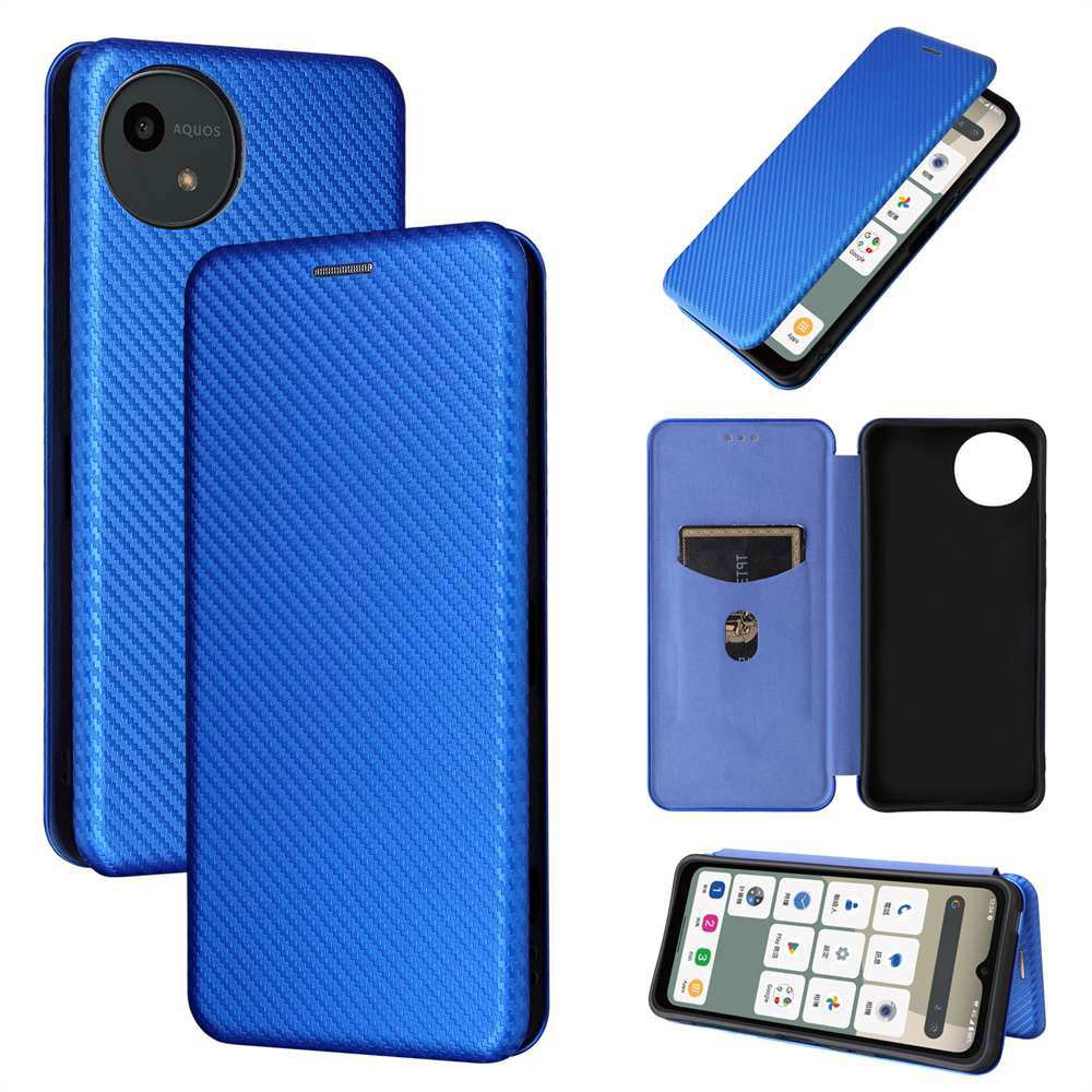 AQUOS wish5 SH-52F 手帳型 スマホケース カバー 薄型 カーボン