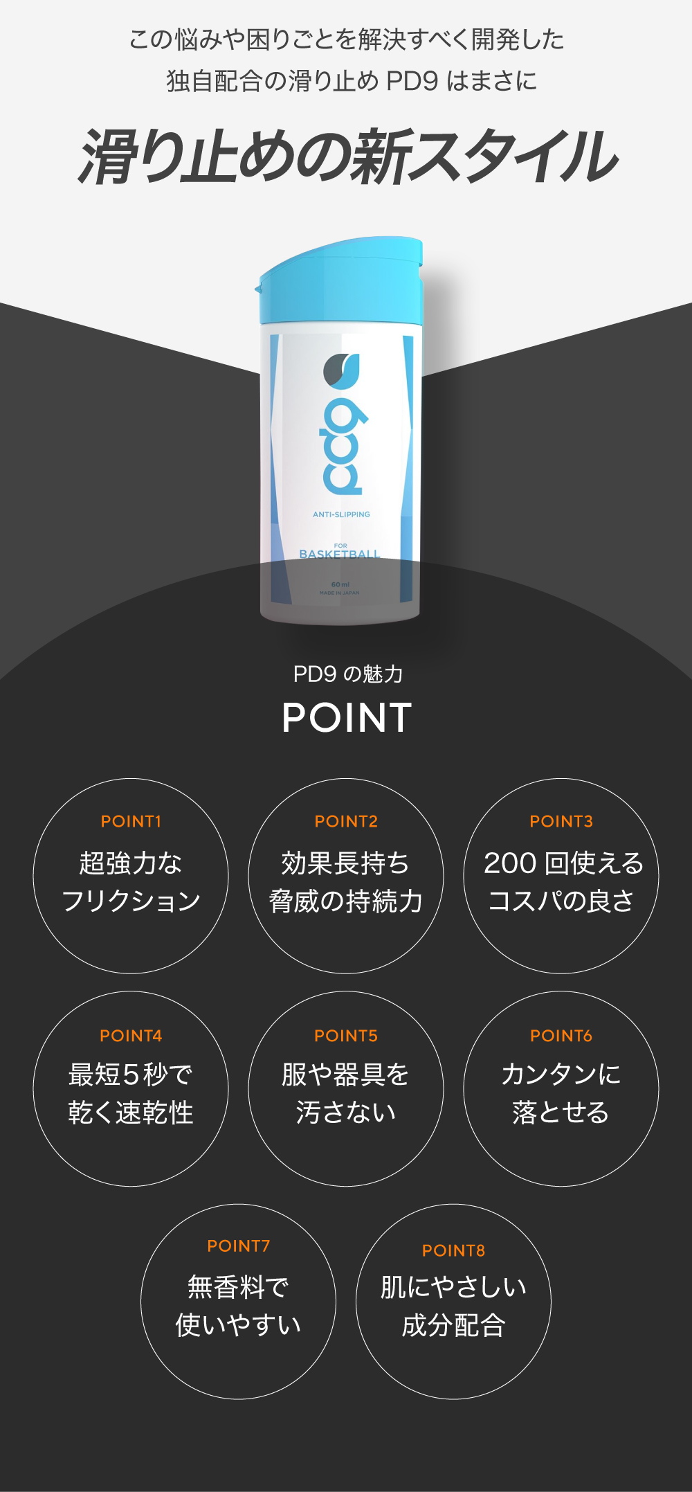 PD9 液体 チョーク バスケットボール用 滑り止め 60ml 200回分 ボトル 速乾 即効 長時間効果 高摩擦 滑り止めチョーク リキッドチョーク 白くならない ロジンフリー 手汗 乾燥手 乾き手 滑り手 アルミナ 下地 リキッド 液状 ボルダリング スポーツ トレーニング　粉が出ない コンパクト 汚れない クライミング グリップ ステルスチョーク フリクション e-スポーツ ポールダンス 球技 競技用 ゴルフ ソフトボール バスケットボール ヨガ 野球