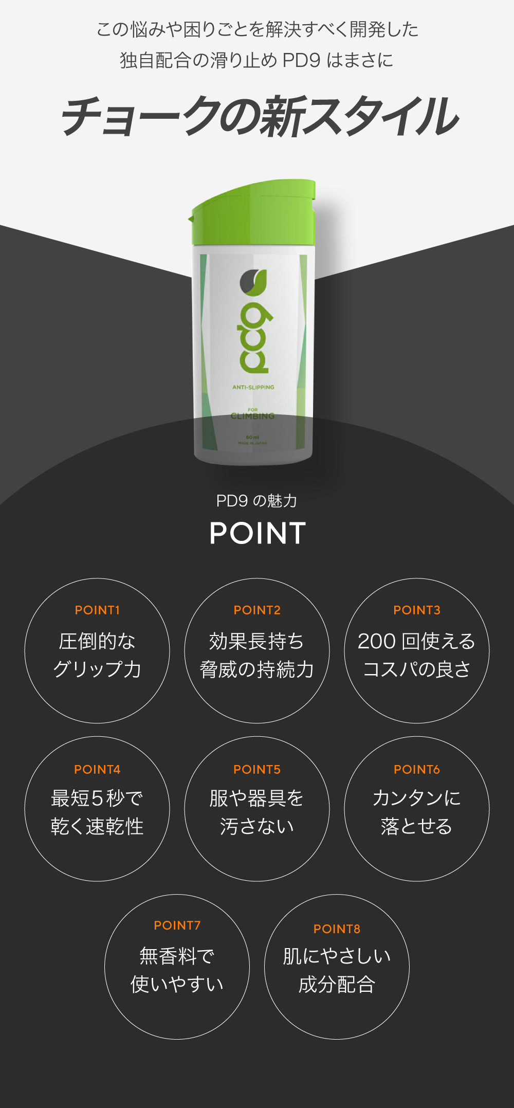 PD9 液体 チョーク クライミング用 滑り止め 60ml x 2 計400回分 ボトル 速乾 即効 長時間効果 高摩擦 滑り止めチョーク リキッドチョーク 白くならない ロジンフリー 手汗 乾燥 アルミナ 下地 リキッド 液状 ボルダリング スポーツ トレーニング 粉が出ない コンパクト 速乾 汚れない クライミング グリップ ステルスチョーク フリクション e-スポーツ ポールダンス 球技 競技用 ゴルフ ソフトボール バスケットボール ヨガ 野球