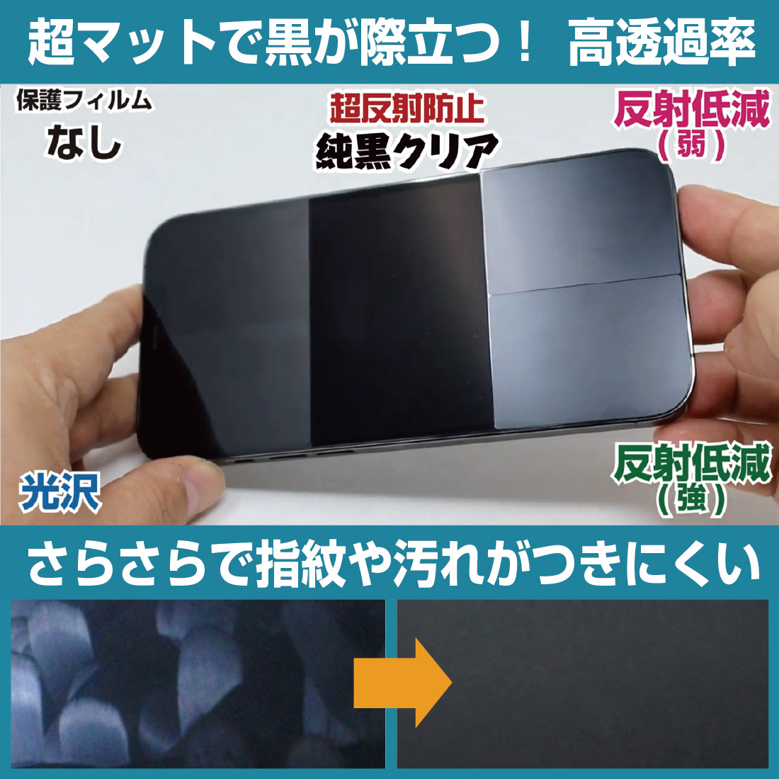 iPhone 15 Plus 対応 純黒クリア[超反射防止] 保護 フィルム [画面用] 反射低減 防指紋 日本製｜pda｜04