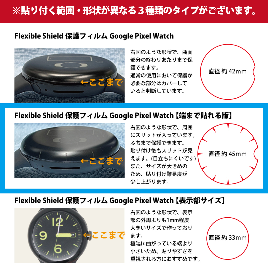 Google Pixel Watch [端まで貼れる版]対応 Flexible Shield Matte[反射低減] 保護 フィルム 曲面対応 日本製｜pda｜03