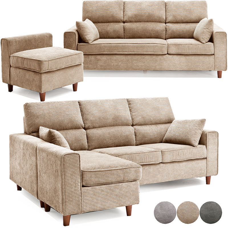 コーデュロイソファ ソファー コーデュロイ生地 クッション付き 3人掛け 194cm幅