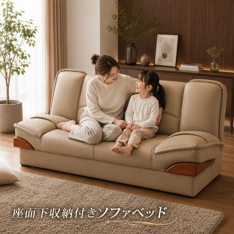 ソファ　ソファー　3人掛け　ソファセット　ソファベッド　ベージュ　レザー調 超PayPay祭】ソファベッド 収納付き 3人掛け リクライニング 合皮