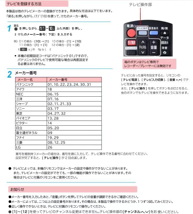 ブルーレイレコーダー リモコン N2QAYB001056 for Panasonic