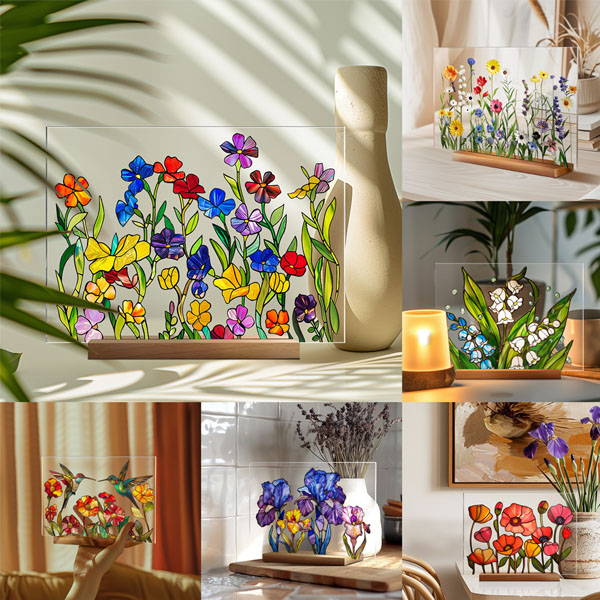 アクリルスタンド アクリルプレート ステンドグラス風 北欧風 花柄