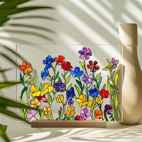 アクリルスタンド アクリルプレート ステンドグラス風 北欧風 花柄