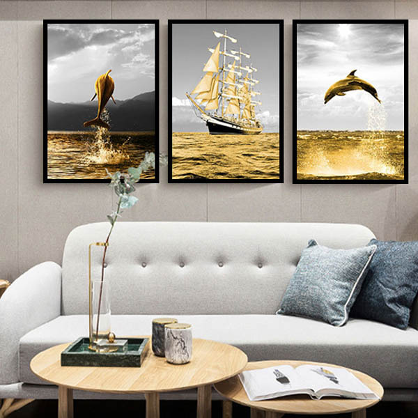 タイトル 額装絵画 ヨットのある風景 インテリア絵画 木製フレーム付　状態良好 aff-100011-3.jpg