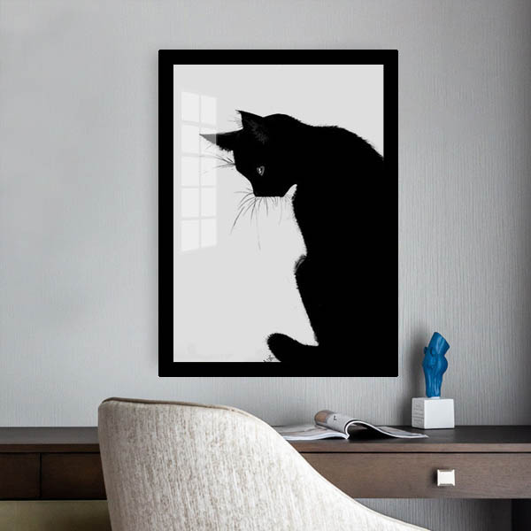 2枚セット 33×43cm アートパネル 枠付き フレーム絵画 白猫 黒猫 
