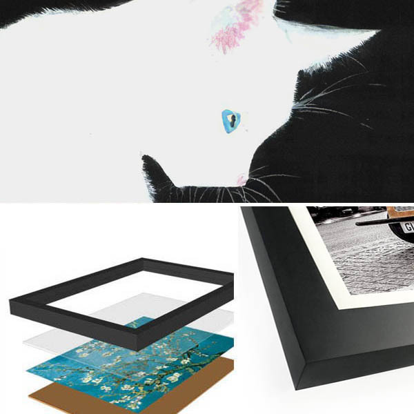 2枚セット 33×43cm アートパネル 枠付き フレーム絵画 白猫 黒猫 ネコ モダンアート モノクロ シンプル 壁掛け インテリア絵画 ウォールデコ