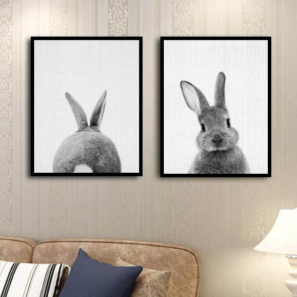2枚セット 33×43cm アートパネル 枠付きフレーム絵画 うさぎ もふもふ