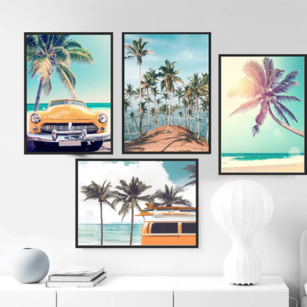 単品 33×43cm アートパネル 枠付き フレーム絵画 サーフボード 海岸