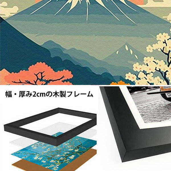 額装 アートパネル 子供 浮世絵風 立体 3枚セット 33×43cm アートパネル 枠付きフレーム絵画 和風 富士山 白波
