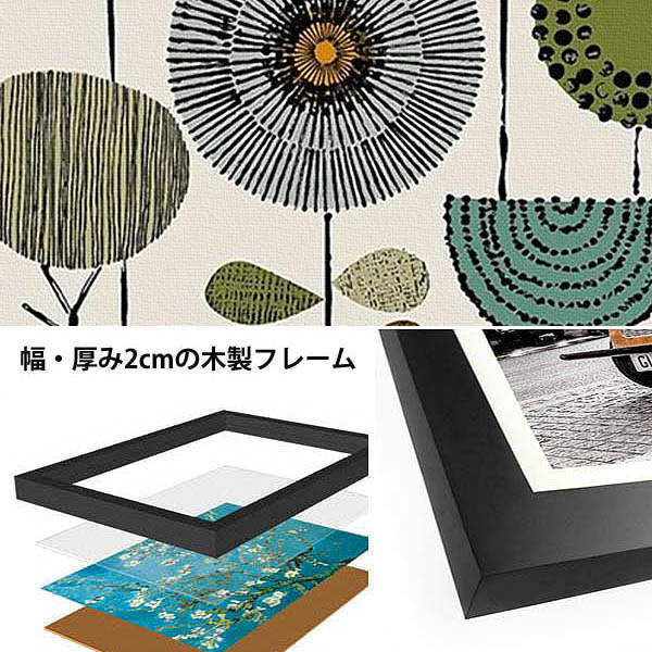 3枚セット 33×43cm アートパネル 枠付きフレーム絵画 北欧 抽象 植物