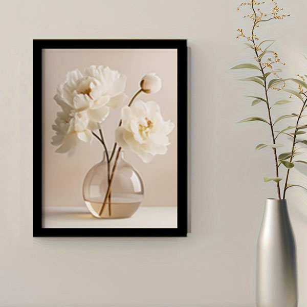 3枚セット 33×43cm アートパネル 枠付きフレーム絵画 白い花 ホワイト
