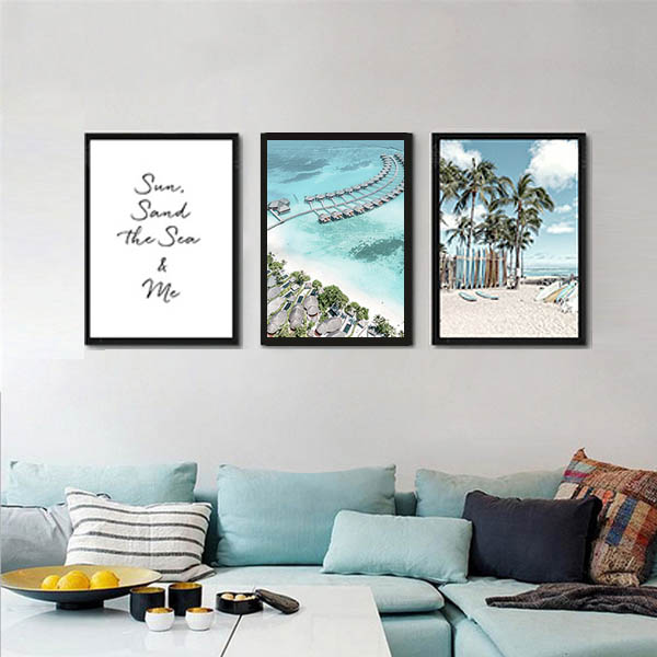 単品 33×43cm アートパネル 枠付きフレーム絵画 海 ボード カモメ 南国