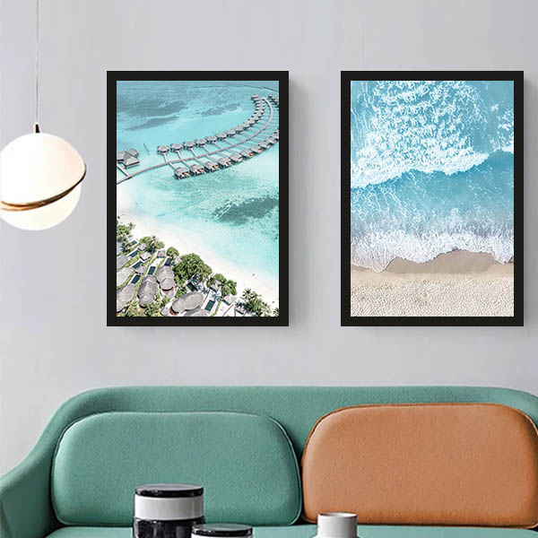 単品 33×43cm アートパネル 枠付きフレーム絵画 海 ボード カモメ 南国