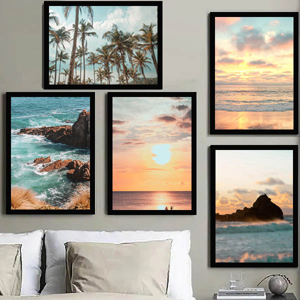 単品 33×43cm アートパネル 枠付きフレーム絵画 サンセット 夕日 海