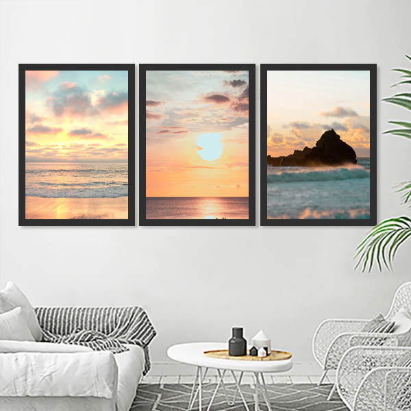 単品 33×43cm アートパネル 枠付きフレーム絵画 サンセット 夕日 海