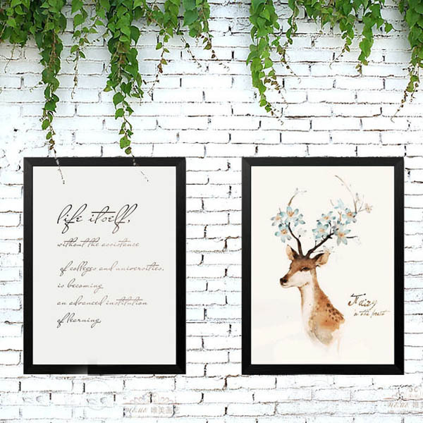 単品 28×33cm アートパネル 枠付きフレーム絵画 水彩画 北欧風 鹿