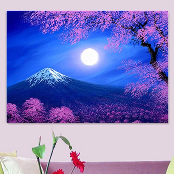 中級 フル ダイヤモンドアート キット ビーズ刺繍 富士山 夜桜 満月