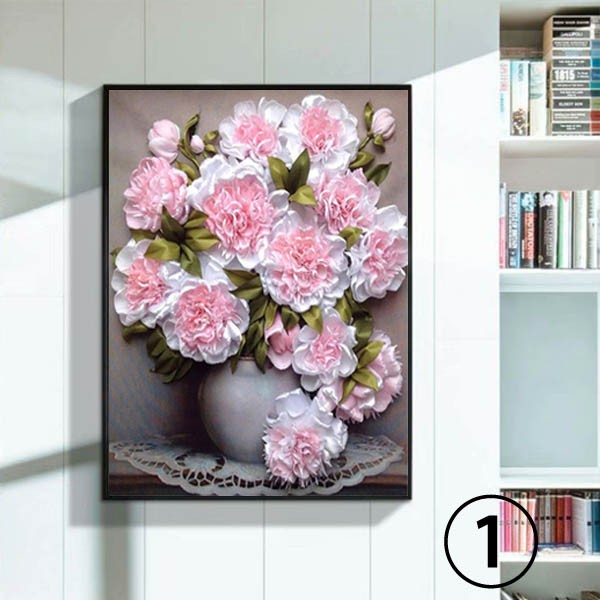 中級 フル ダイヤモンドアート キット ビーズ刺繍 静止画 花 花瓶 薔薇