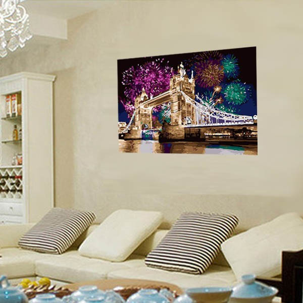 中級 フル ダイヤモンドアート キット ビーズ刺繍 ロンドン橋 花火