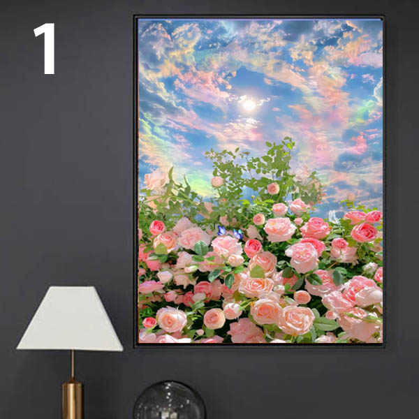 中級 フル ダイヤモンドアート キット ビーズ刺繍 椿 カメリア 青い空