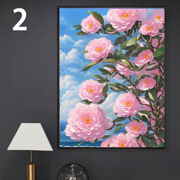 中級 フル ダイヤモンドアート キット ビーズ刺繍 椿 カメリア 青い空