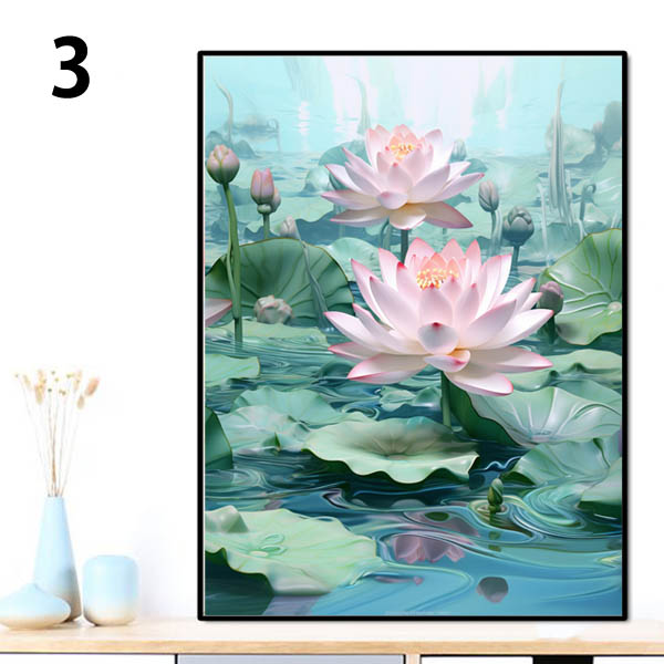 中級 フル ダイヤモンドアート キット ビーズ刺繍 蓮 スイレン