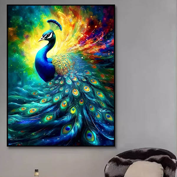 中級 フル ダイヤモンドアート キット ビーズ刺繍 孔雀 幻想カラー