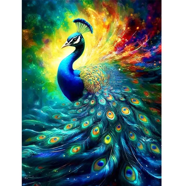 中級 フル ダイヤモンドアート キット ビーズ刺繍 孔雀 幻想カラー