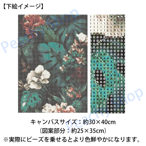 中級 フル ダイヤモンドアート キット ビーズ刺繍 モンステラ 白い花