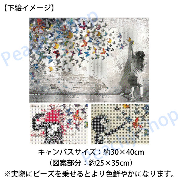 中級 フル ダイヤモンドアート キット ビーズ刺繍 バンクシー 蝶