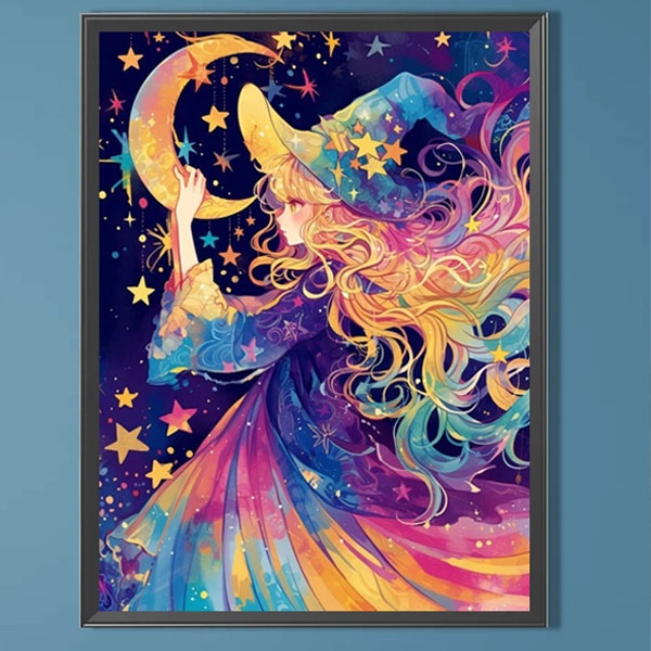 中級 フル ダイヤモンドアート キット ビーズ刺繍 魔女 虹色 ウィッチ