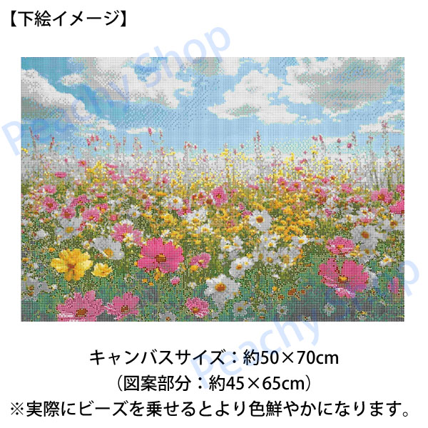 上級 フル ダイヤモンドアート キット ビーズ刺繍 花畑 晴天 コスモス