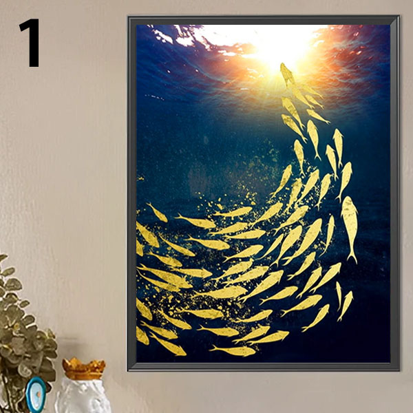 中級 フル ダイヤモンドアート キット ビーズ刺繍 魚群 光に向かって