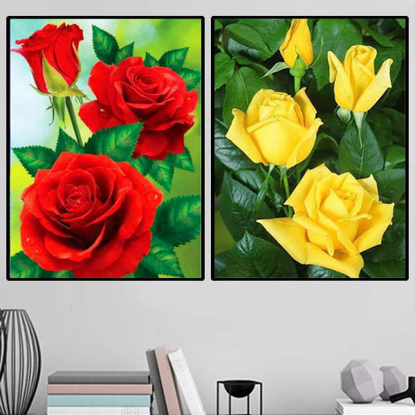 中級 フル ダイヤモンドアート キット ビーズ刺繍 ローズ 薔薇 赤い花