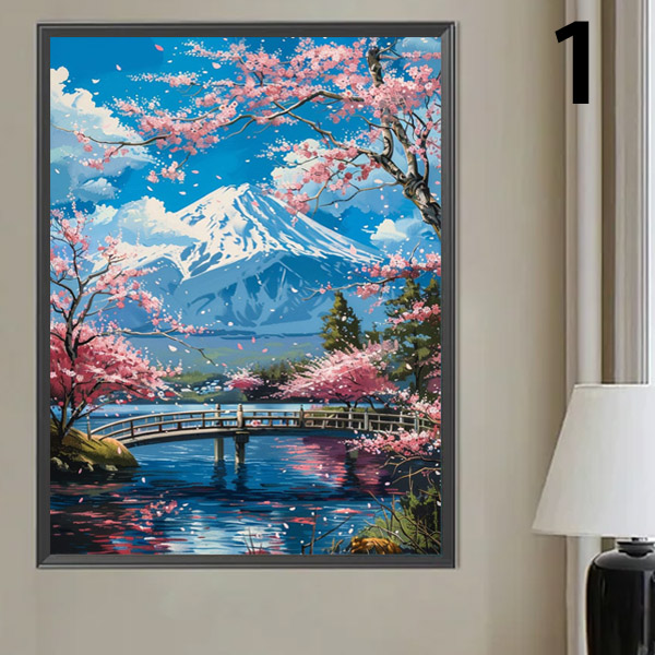風景画 ビーズ刺繍 長方形 中級 フル ダイヤモンドアート キット ビーズ刺繍 富士山 満開の桜