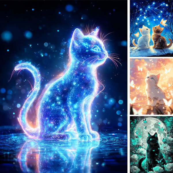 中級 フル ダイヤモンドアート キット ビーズ刺繍 子猫 ネコ