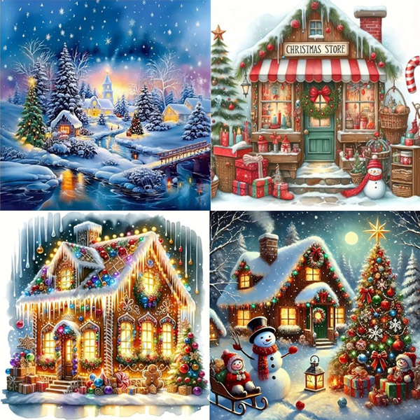 初級 フル ダイヤモンドアート キット ビーズ刺繍 クリスマス ライト