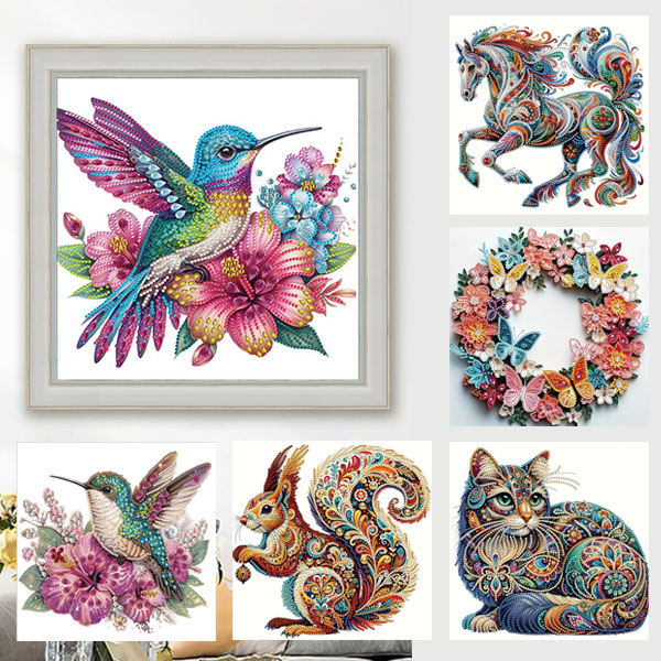 ラインストーンビーズ ハーフ ダイヤモンドアート 刺繍キット アニマル
