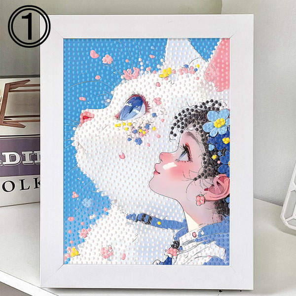 ダイヤモンドアートクラブ　Alice in Wonderland 　キット 木製フレーム付き ダイヤモンドアート 刺繍キット 白猫 女の子