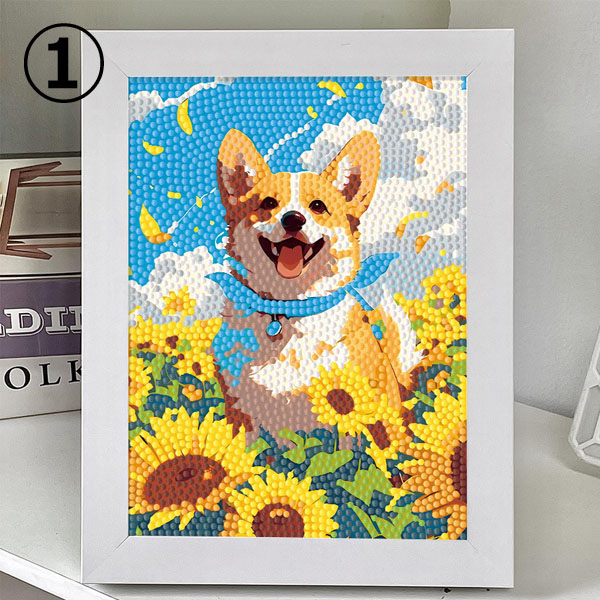 木製フレーム付き ダイヤモンドアート 刺繍キット コーギー 犬