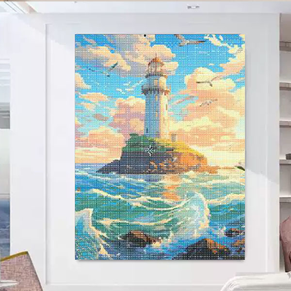 内フレーム付き ダイヤモンドアート 40×50cm 刺繍キット 灯台 海