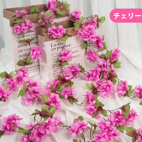 全長230cm ガーランド 桜 サクラ 桃の花 葉桜 葉付き フェイク