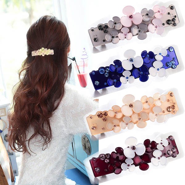 値下げセール フレンチフローラル 小花 板バレッタ ラインストーン