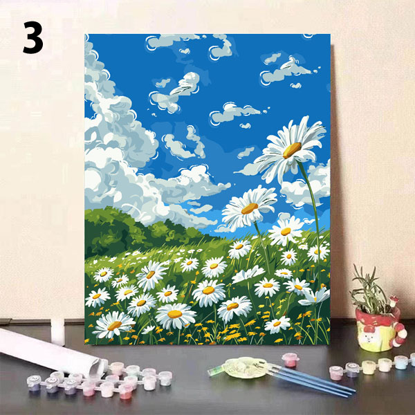 数字塗り絵 ぬりえ 油絵風 花畑 自然風景 チューリップ 向日葵